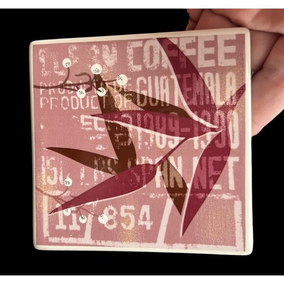 Starbucks Coffee Ceramic Coasters 2006 Multi Color Floral Leaves 4" sq - Collect - Picture 3 of 7